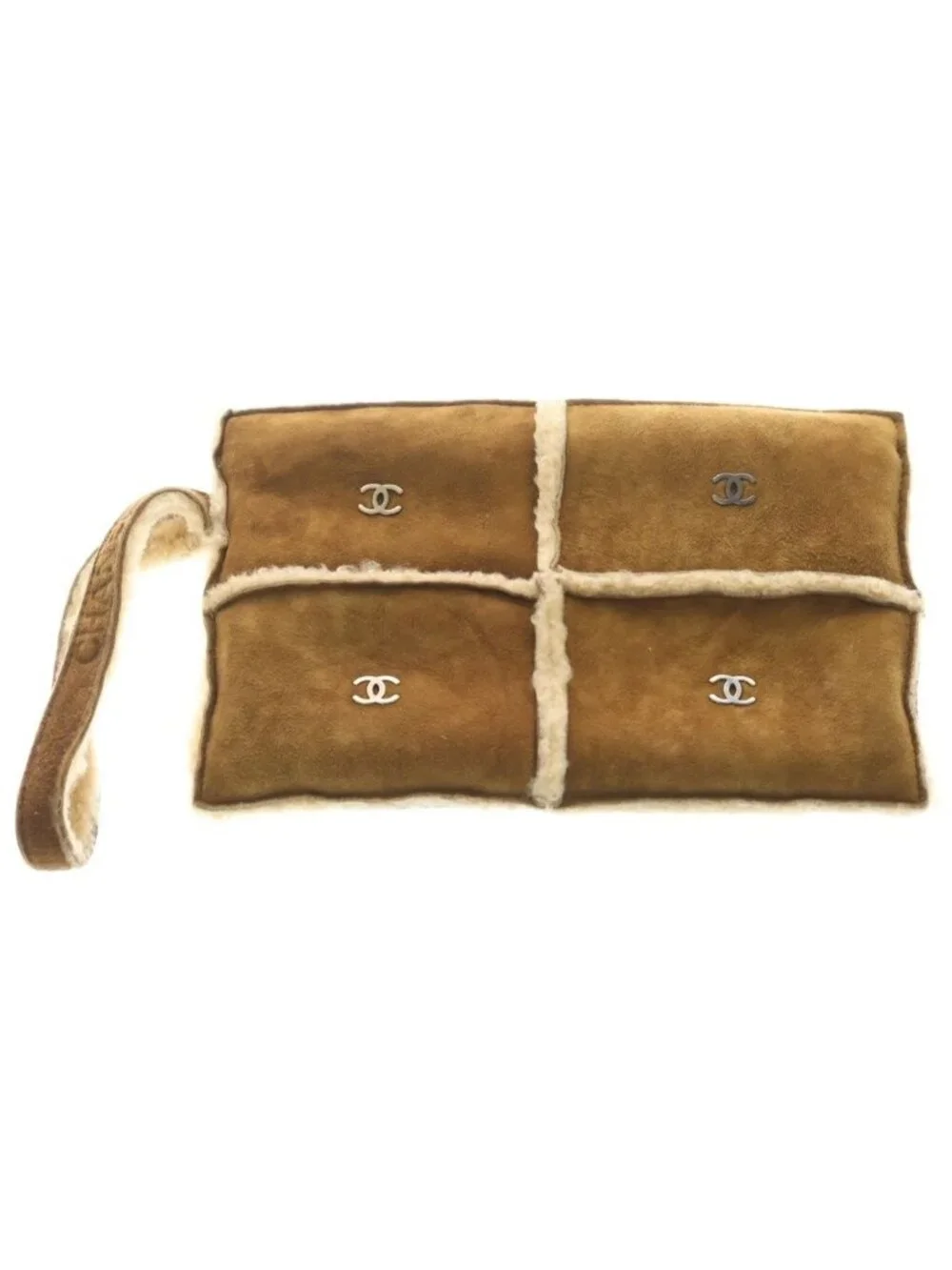 Chanel CC Logo Shearling Pouch Brown Protection Seal